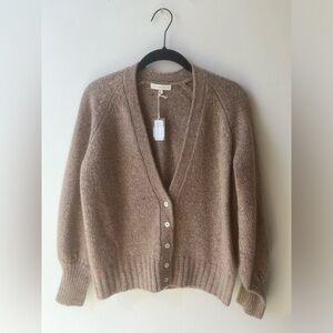 Ann Mashburn Stella V-Neck Cardigan Sweater in Camel Donegal Cashmere Small  NWT